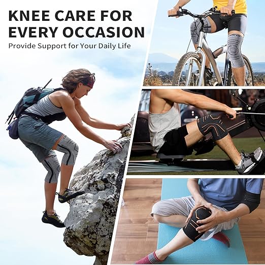 CAMBIVO Knee Brace for Women and Men with Side Stabilizer 2 Pack, Lightweight Knee Compression Sleeves for Knee Pain Relief, Knee Sleeves for Running, Workout and Daily Activities (Gray, Small)