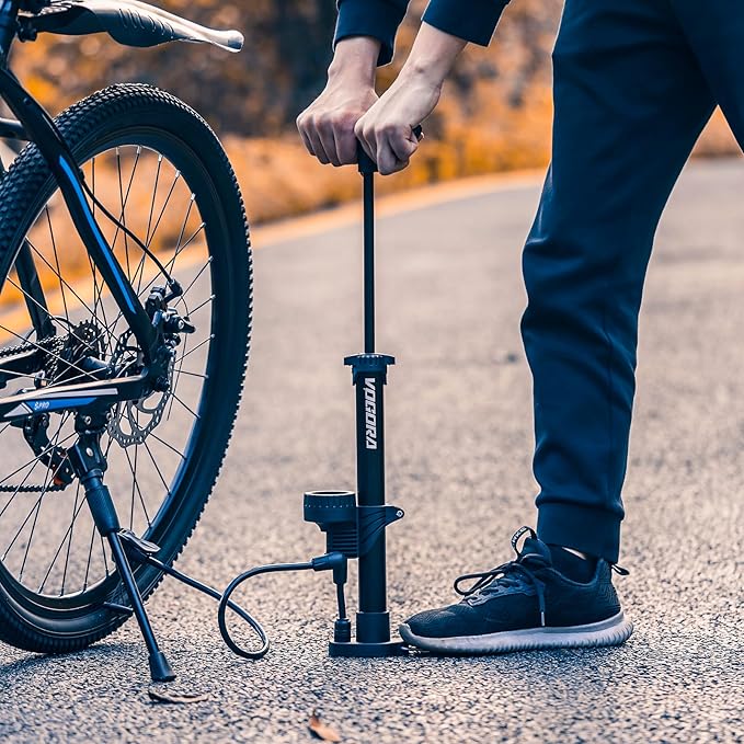 Bike Pumps for Bicycle Tyres with Pressure Gauge, Portable with Presta & Schrader Valves, Bike Air Pump, Foot Pump for Tires, Inflatables & Balls