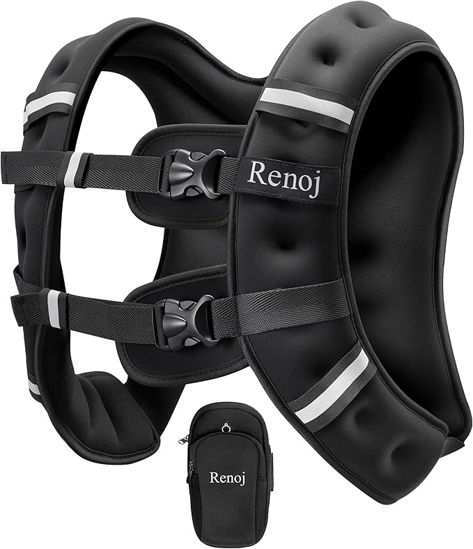 Renoj Weighted Vest for Women Men:10lb/12lb/16lb Weight Training Vest for Workout, Running, Walking, Exercise, Fitness, Weight Loss, Weight Lifting - With Reflective Strips and Storage Pocket