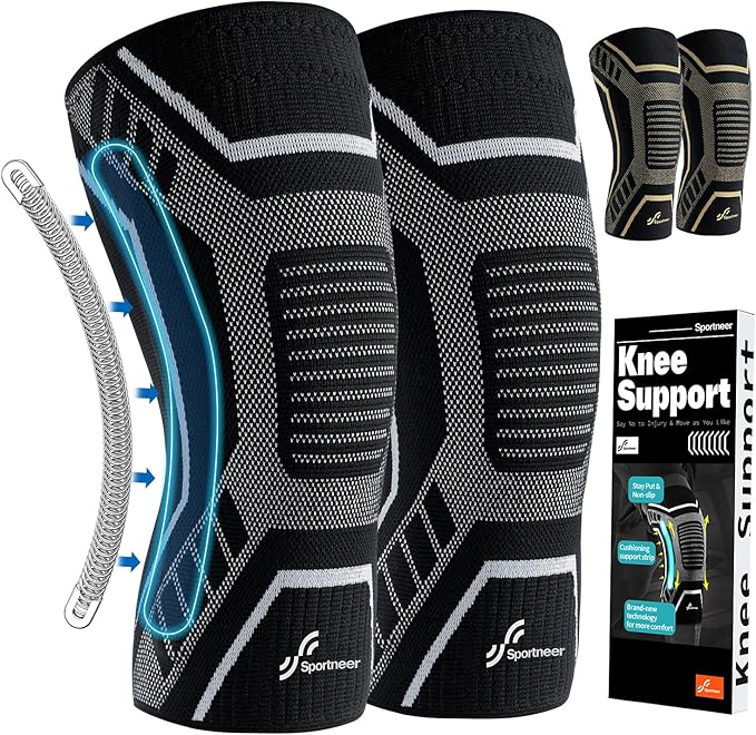 Copper Knee Brace for Men & Women - Knee Compression Sleeve with Side Stabilizers - Knee Support for Running, Hiking, Working, Basketball, Volleyball, Gym, Meniscus Tear, ACL, Arthritis Knee Pain Relief, A Pair (Black-No Copper(a pair), Large(18"-20"))