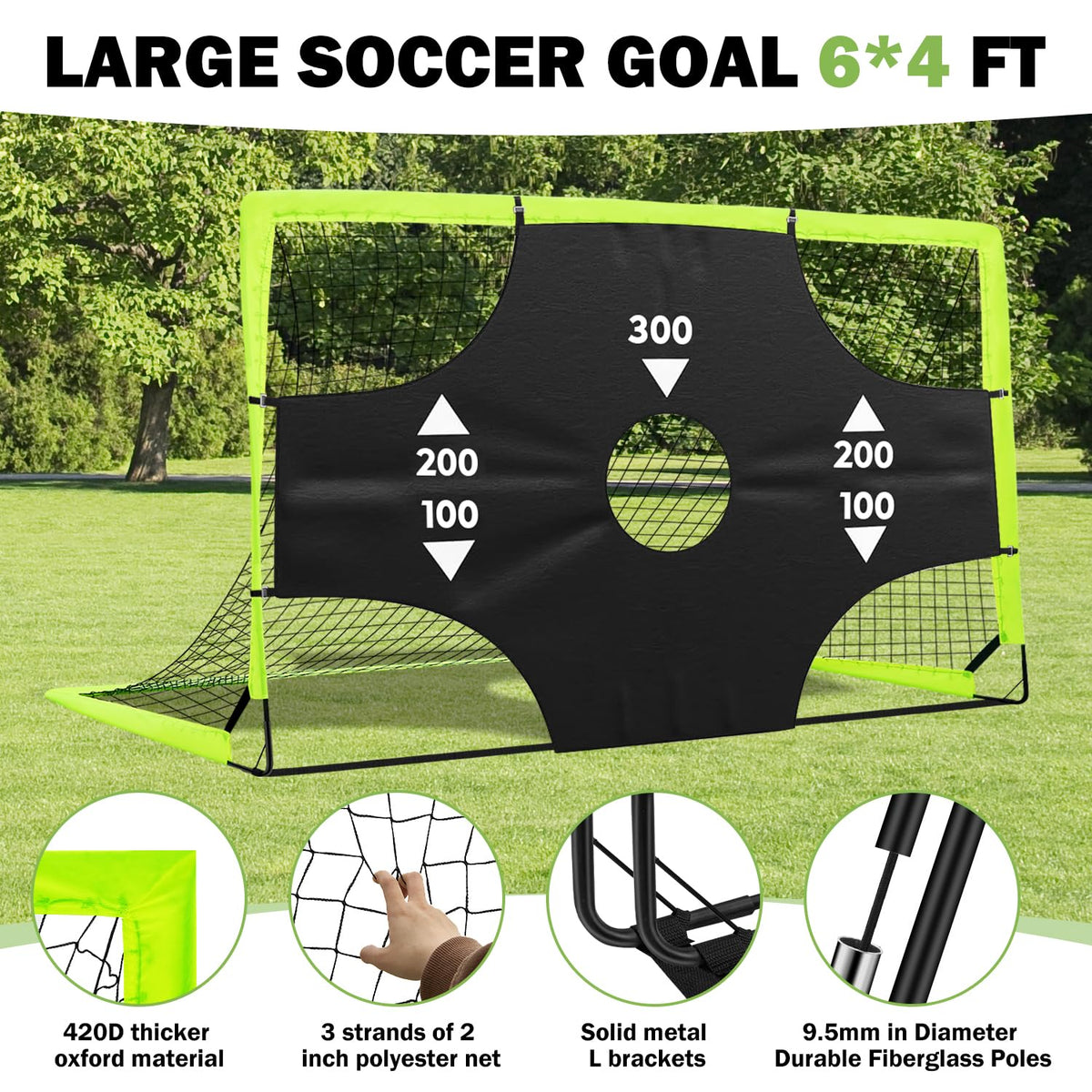 Fololicx Yellow Soccer Goals for Backyard,2 of 6x4ft Kids Soccer Net Training Equipment,Portable Pop Up Toddler Soccer Goal with Soccer Ball,Scoring Target Cloth, and Cones - Fun Youth Outdoor Games