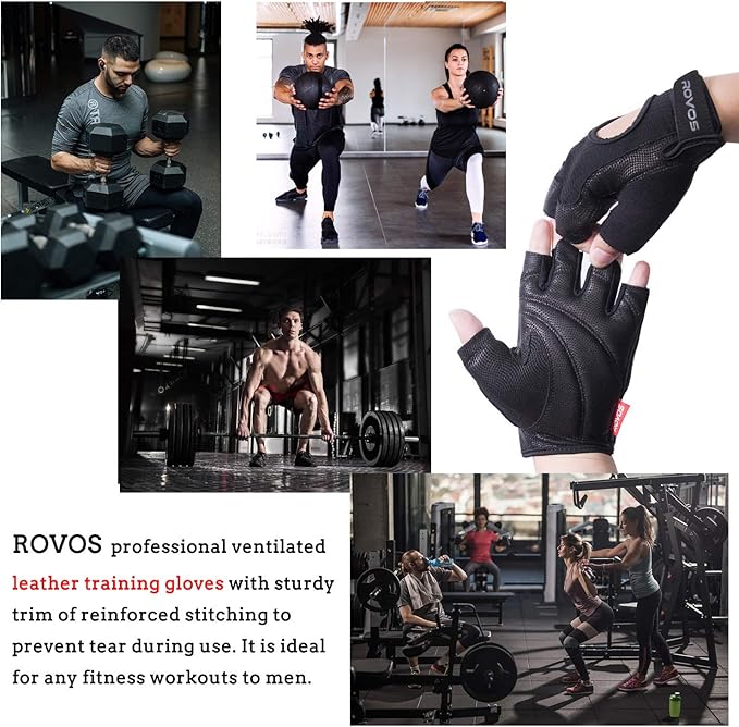 Workout Gloves for Men Ventilated Leather Weightlifting Gloves, Double-Layer Anti-Slip Palm with Foam Padding for Superior Grip and Hand Protection,Size : Large