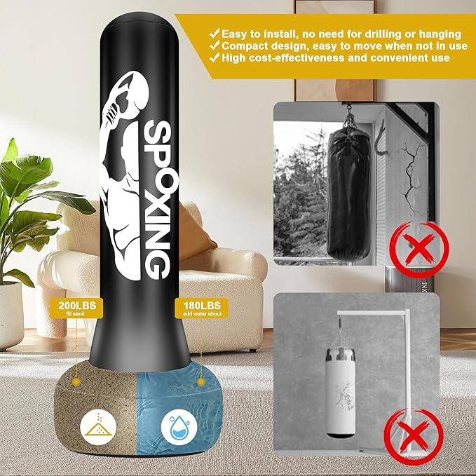 Freestanding Punching Bag for Adult Teens, 70" Heavy Punching Bag with Boxing Gloves and Electric Air Pump for Beginners Kickboxing Training MMA Muay Thai Fitness Office Home Gym