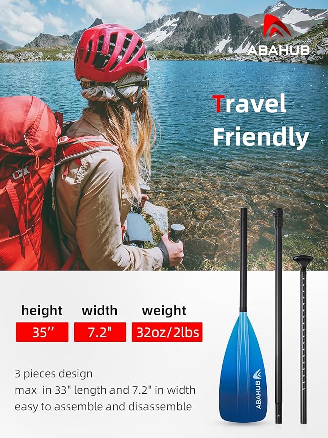 Abahub SUP Paddle - 3 Piece Adjustable Paddles - Lightweight Stand-up Paddle Oars for Paddleboard, Adjustable Aluminum Alloy Shaft 68" - 84", Black/Blue/Green/Orange/Red/Yellow Plastic Nylon Blade