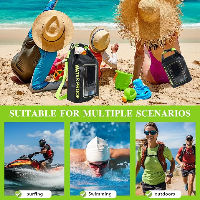 IP68 Waterproof Dry Bag, 2L - Roll Top Waterproof Pool Bag,Dry Bags for Kayaking Waterproof-w/Phone Pouch,Large Waterproof Phone Pouch,Boating & Kayak Accessories Camping (Black 5L)