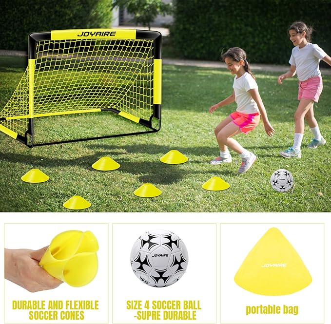 Kids Soccer Goals for Backyard Set, Portable Toddler Soccer Goal 2 of 6x4 ft, 4x3 ft, 7x5 ft, Soccer Training Equipment, Pop Up Soccer Net Kit with Size 4 Soccer Ball, Outdoor Sports Play, Youth Game
