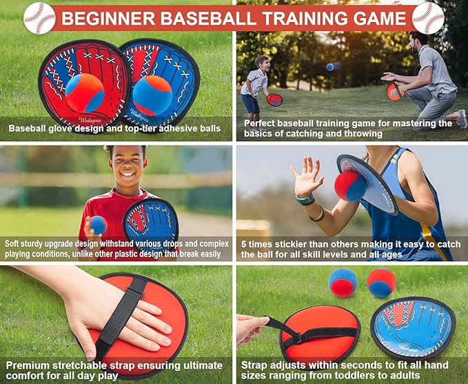 Toss and Catch Ball Game, Kids Toddler Baseball Glove & Catch Ball Toys, Kids Outdoor Games for Family, Toys for Beach Pool Yard Outside, Birthday Gift for Ages 3 4 5 6 7 8-12 (Red/Blue-4 Pack)