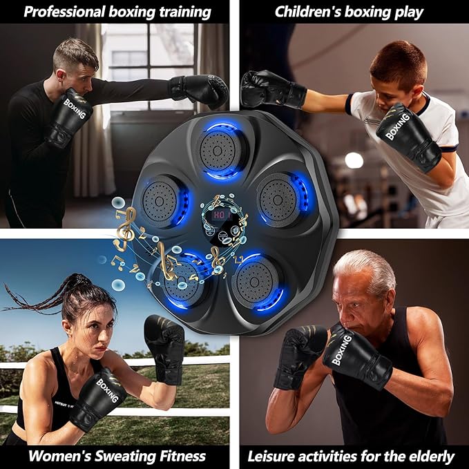 Music Boxing Machine, Interactive Punching Trainer with Boxing Gloves, Large Size Wall Mounted Electronic Boxing Target for Kids, 9 Modes & 9 Speeds
