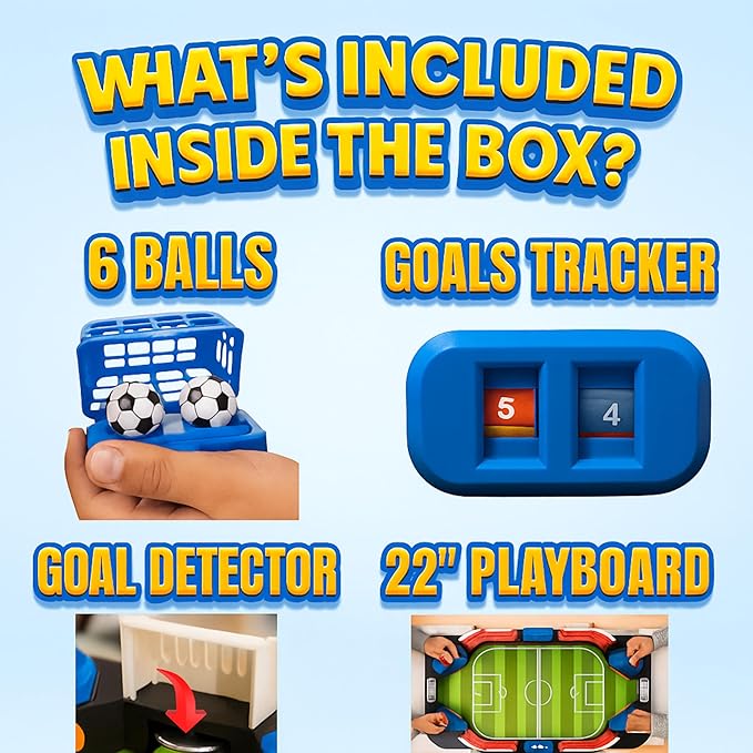 Soccer Board Game for Kids: Table Top Foosball Game for 3 4 5 6 7 8-12 Year Old Kids - Interactive Soccer Gift - Mini Football Table Game with Goal Bell, Score Counter & 6 Balls - Easy Set-up Gift