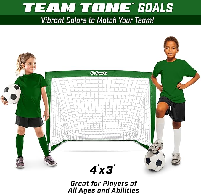 GoSports 4 x 3 ft Portable Soccer Goals for Kids - 13 Colors - Set of 2 Team Tone Pop Up Nets for Backyard