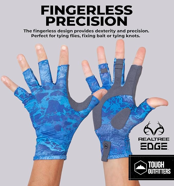 Tough Outdoors UV Fishing Gloves - Fingerless, Kayaking & Sailing - UPF 50+ Sun Protection