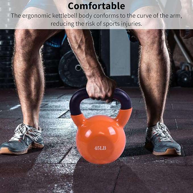 Vinyl Coated Kettlebell - Choose 20, 25, 30, 35, 40, 45 Lbs - Durable, Non-Slip Grip for Home Gym, CrossFit, Strength Training