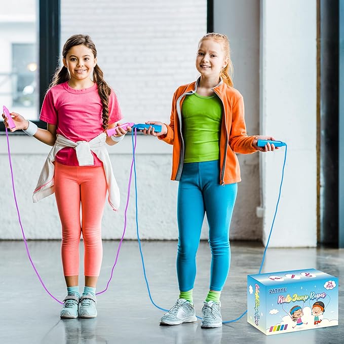 Jump Ropes for Kids, Colorful Jump Ropes for Kids Bulk, Adjustable Skipping Ropesfor Boys Girls, Tangle-Free Plastic Jumping Ropes for Party Favor Exercise Outdoor Activity