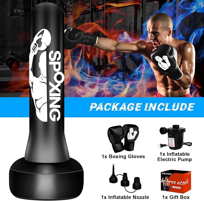 Freestanding Punching Bags for Adults Teens - 70" Heavy Bag with Stand Men Standing Boxing Inflatable Kickboxing Training MMA Muay Thai Fitness