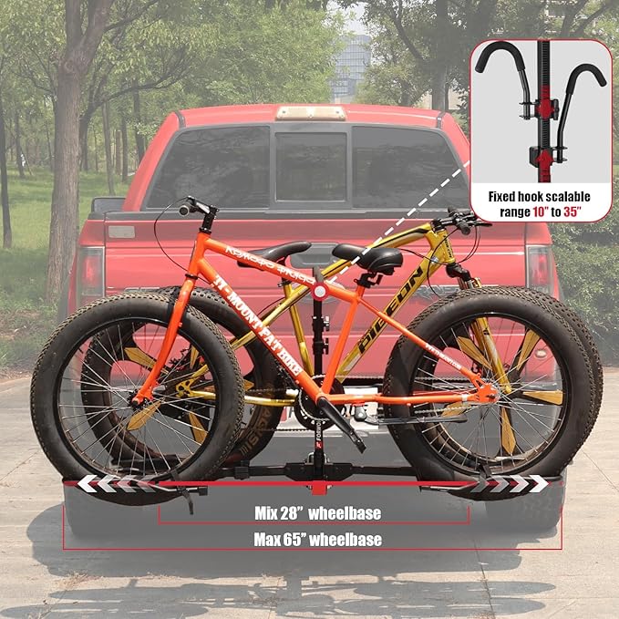 FORWODE Bike Rack Hitch Mount Platform Bike Rack, 2-Bike 200 lbs Capacity, Wobble-Free, Fits Up to 5" Fat Tires, 2" Receiver, E-Bikes & MTB (HBS12G)