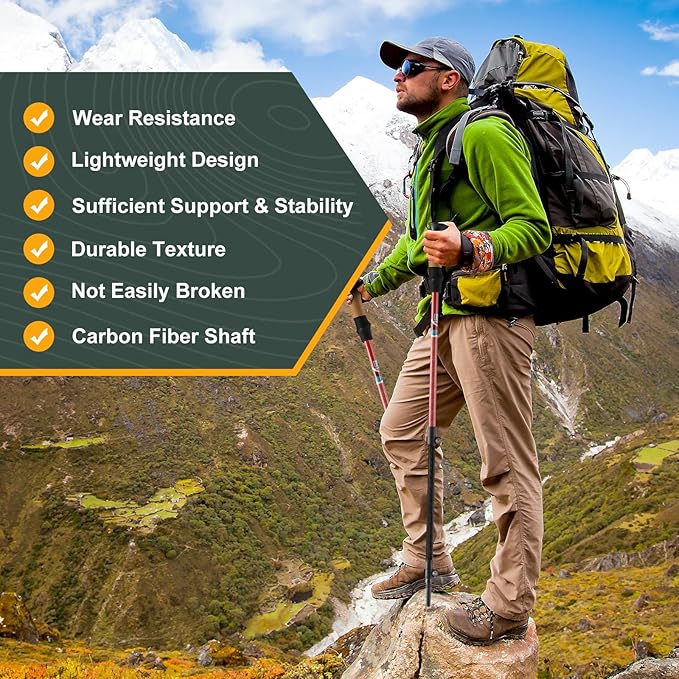 Carbon Fiber Trekking Poles, Lightweight Adjustable Hiking Poles with Cork Grips, Pair of 2 Walking Sticks Balance Support for Women and Men