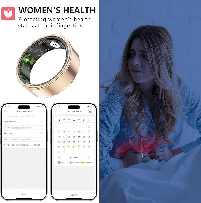 Smart Ring for Fitness & Health Tracking -Pedometer,Sleep/Heart Rate/Blood Oxygen Monitor, Gesture Control / 5ATM Waterproof -No APP Subscription Compatible with Smart Phone (Rose Gold, 9)