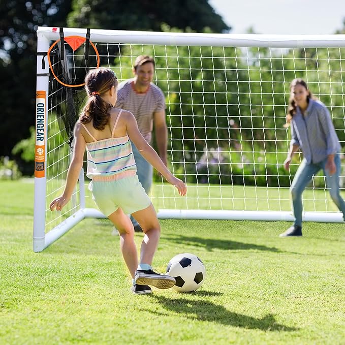 ORIENGEAR Soccer Goal, 12x6/10x6.5/8x6/6x4 Full Size Soccer Goals for Backyard, Soccer Net with Training Discs, Portable Soccer Goal for Kids and Adults with 1 Carry Bag, Porterias De Futbol