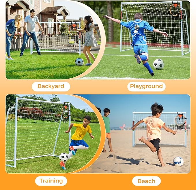 Soccer Goal 12x6,10x6.5, 8x6, 6x4FT Soccer Goals for Backyard Metal Soccer Goals for Kids Youth Adults Large Outdoor 2" Steel Soccer Goal Post Frame with Soccer Net Target Net Portable Agility Ladder