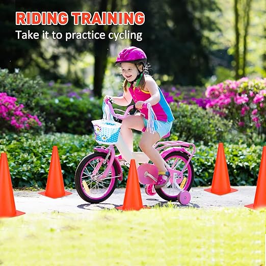 Reginary 12 Pcs 15 Inch Parking Cones, Traffic Cones, Orange Road Safety, Plastic Cones for Parking Lot Driving Training, Soccer Basketball Drills Indoor Outdoor Activity Festive Event