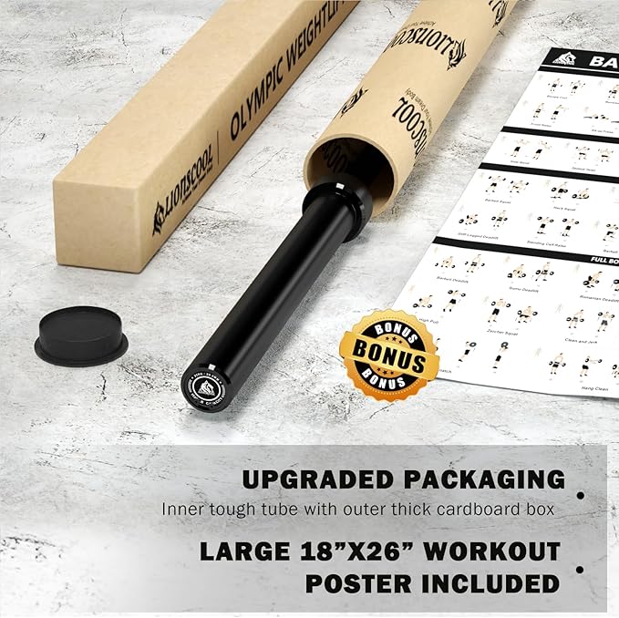 LIONSCOOL 7FT Olympic Barbell for Weightlifting, Power Lifting, 2 Inch Strength Training Bar for Squats, Deadlifts, Presses, Rows, Curls - 700lbs/1000lbs/1500lbs Capacity