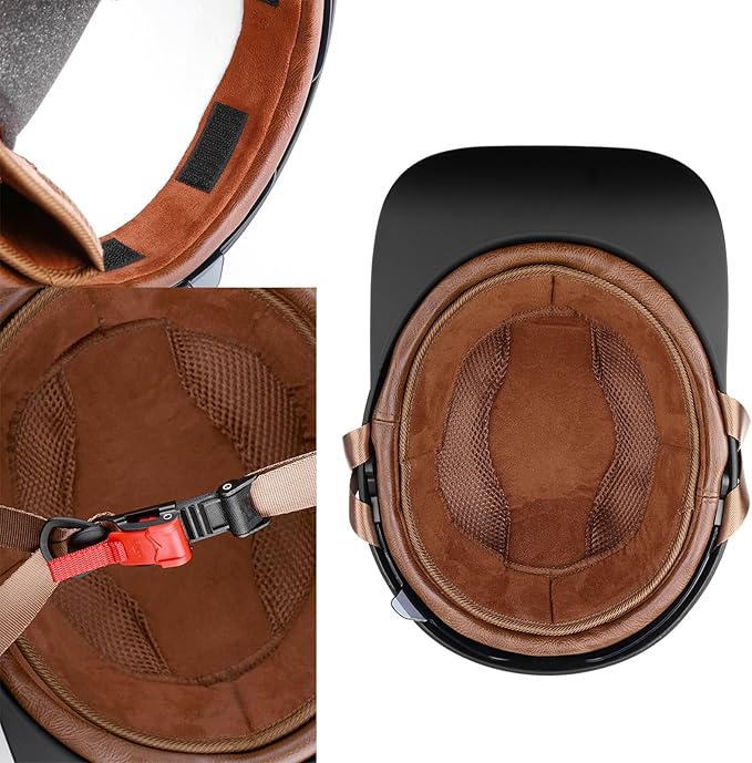 Vintage Retro Open Face Motorcycle Helmet Baseball Cap Half Helmets with pull-down Lens for Men Women Moped Cap Jet Scooter Street Cruiser - DOT Certified (Indian-White,Medium)