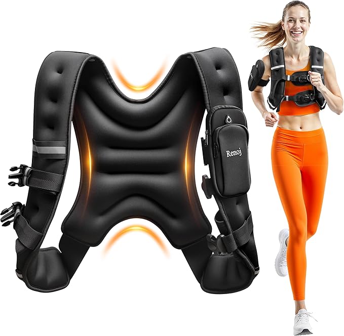 Renoj Weighted Vest for Women Men:10lb/12lb/16lb Weight Training Vest for Workout, Running, Walking, Exercise, Fitness, Weight Loss, Weight Lifting - With Reflective Strips and Storage Pocket