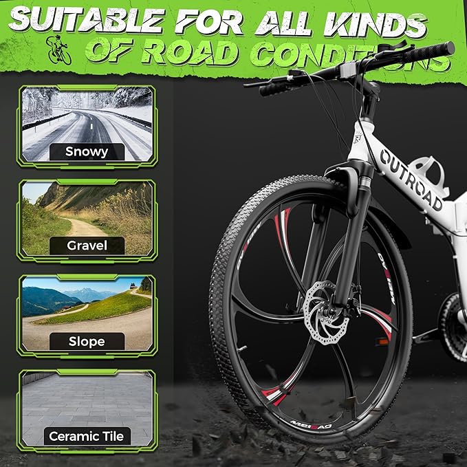 Betterland 26 Inch Folding Mountain Bike, 21 Speeds Full Suspension Foldable Bikes, Dual Disc Brake, High Carbon Steel Frame and Non-Slip Quick Release tire Bicycle for Adult