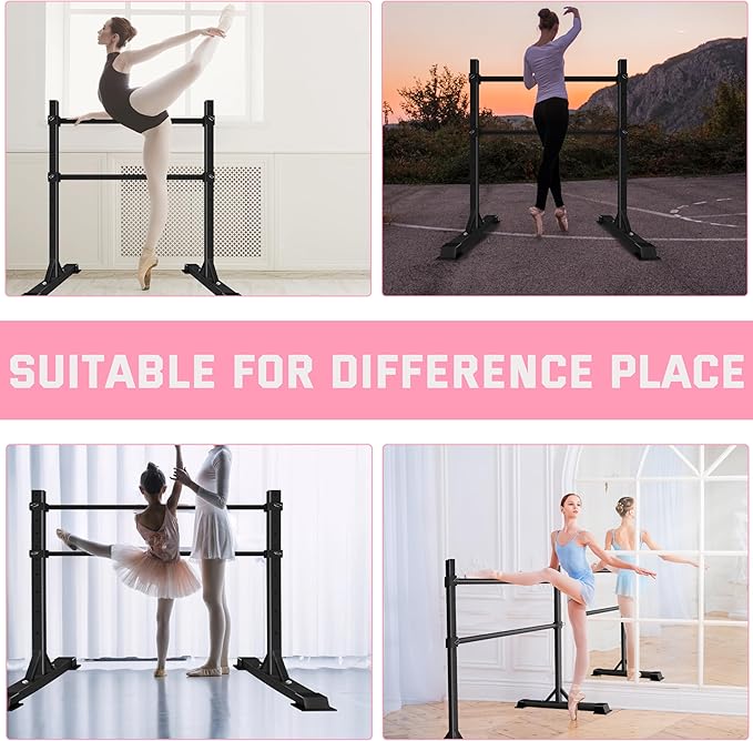 Ballet Barre for Home, Height Adjustable Ballet Bar, Freestanding Portable Ballet Barre, 4 Non-slip Bases Stable Dance Bar, Heavy Duty Metal Durable Ballet Equipment for Kids and Adult Commons