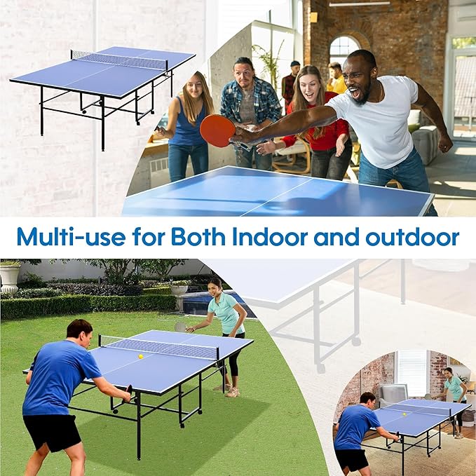 Foldable Ping Pong Table,Professional Table Tennis Table for Indoor/Outdoor with Net, 2 Table Tennis Paddles and 3 Balls Easy Assembly - Tournament Quality - Recreational to Tournament Level