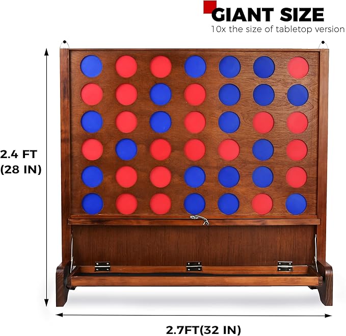 Giant Wooden 4 in a Row Connect Games with Folding Tray - Yard Outdoor Beach Games with Carrying Case - Two Styles to Play - Patented Product