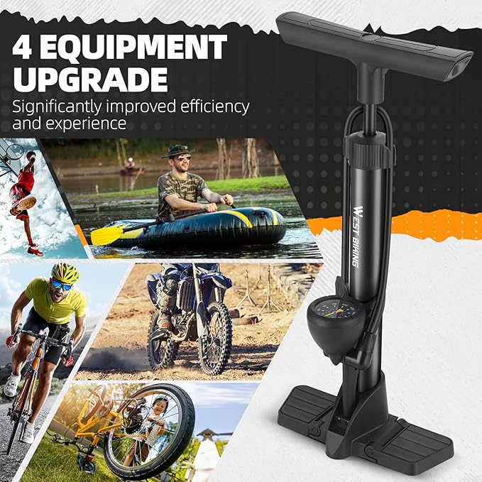 Bike Floor Pump, Bikes Pump with Gauge,Bicycle Air Pump with High Pressure 160 Psi, BikeTire Pump with Presta Schrader Valves,Portable Hand Pump Bike, Fits Road Bikes MTB E-Bike, Ball