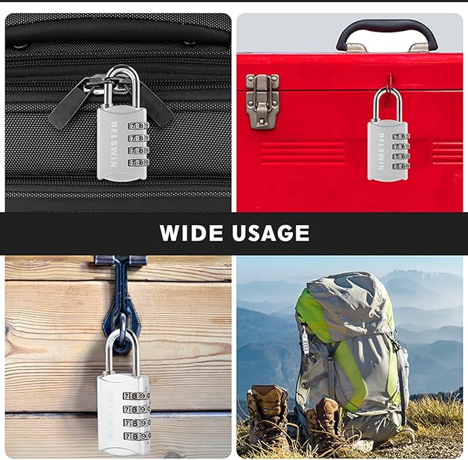 DELSWIN Small Combination Lock for Locker - 4Pack Resettable Luggage Locks for Backpack Suitcase - Gym Employee Locker Lock Combo Padlock