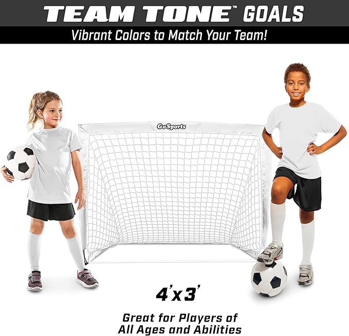 GoSports 4 x 3 ft Portable Soccer Goals for Kids - 13 Colors - Set of 2 Team Tone Pop Up Nets for Backyard