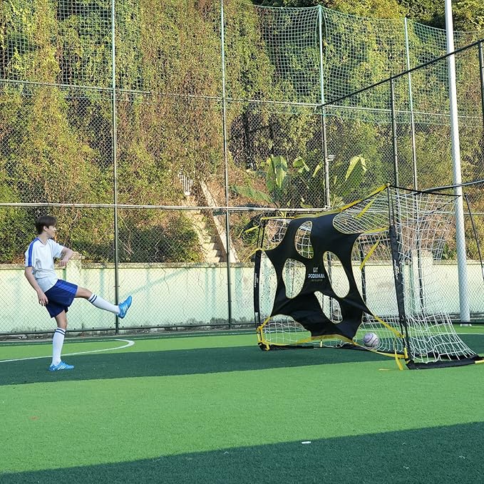 PodiuMax 12' x 6' Soccer Goal Target Nets with Highlighted Scoring Zones, Portable Shooting Practice Equipment