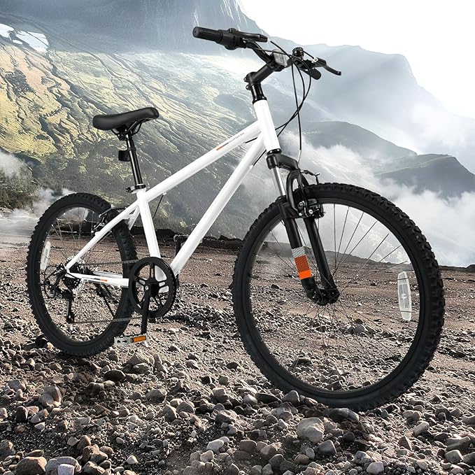 Goplus Mountain Bike, 20/24 Inch Kids Bicycle w/ 6-Speed Drivetrain, Suspension Fork, Dual Brakes, Adjustable Seat, Outdoor Cycling Children City Bike for Boys Girls