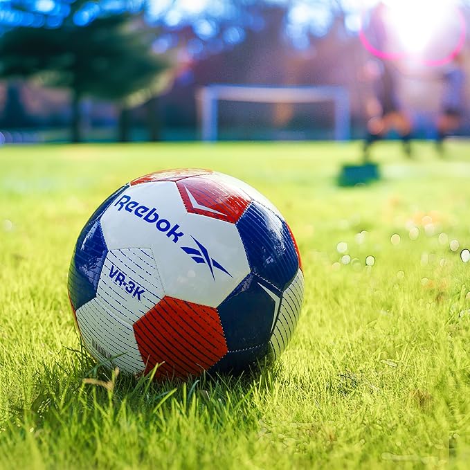 Reebok Recreational Soccer Ball, Premium TPU Composite Leather Cover, Soft Touch EVA Foam Backing, Includes Pump & Needle, VR-3K Series