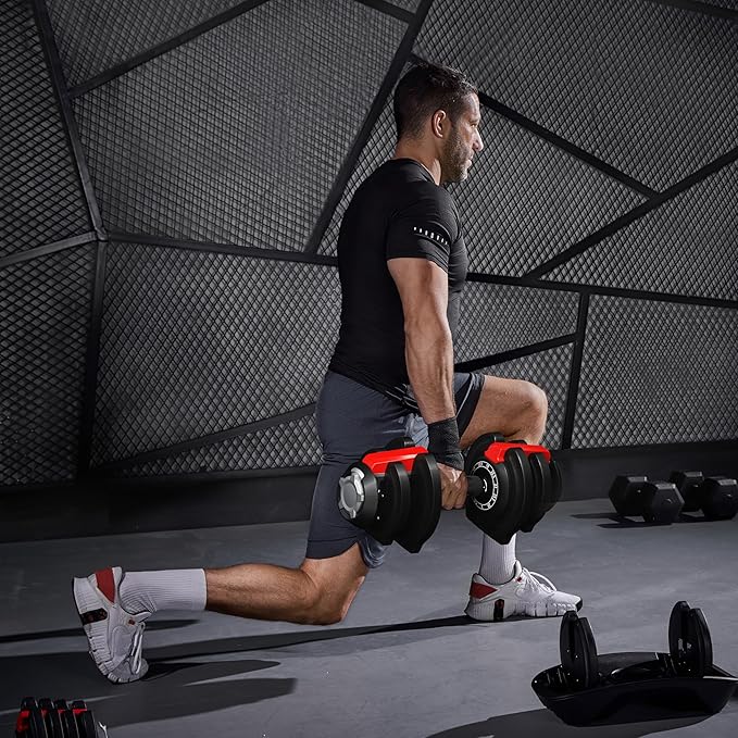 Yaheetech Adjustable Dumbbell Set 28/40/52.5/90LBS Adjustable Dumbbells Fast Adjust Dumbbell Weight Set with Anti-Slip Handle and Tray for Men/Women Home Gym Strength Training Equipment Single/Pair
