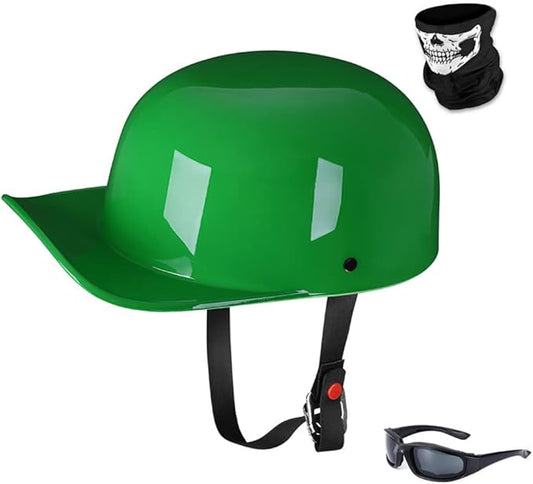 Vintage Open Face Motorcycle Helmet Retro Baseball Cap Half Helmets Men Women for Cruiser Street Scooter Moped Cap Jet with Mask Glasses - DOT Certified