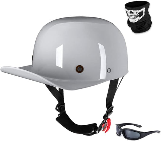 Vintage Retro Open Face Motorcycle Helmet Baseball Cap Half Helmets Men Women for Moped Cap Jet Scooter Street Cruiser with Mask Glasses - DOT Certified