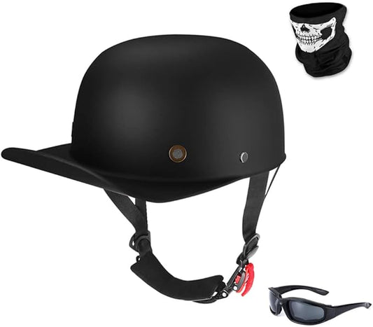 Vintage Retro Open Face Motorcycle Helmet Baseball Cap Half Helmets Men Women for Moped Cap Jet Scooter Street Cruiser with Mask Glasses - DOT Certified