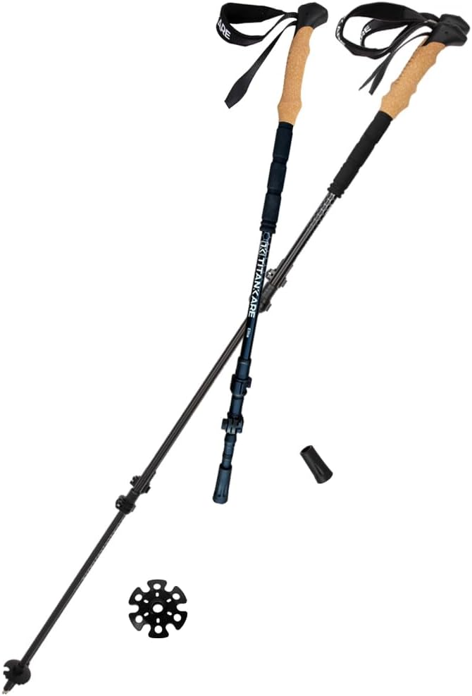 Collapsible Lightweight Trekking Poles – Hiking and Walking Sticks with Cork Grip, Adjustable 7075 Aluminum Nordic Poles for Men, Women, Seniors, Ultralight for Backpacking and Camping-Elite