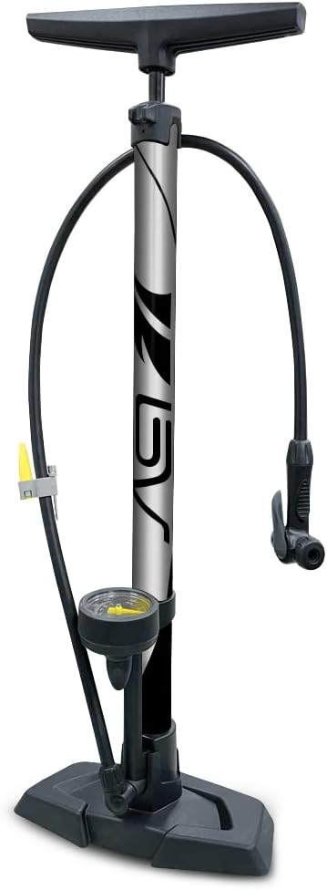 BV Bicycle Pump Durable Bike Floor Pump 17/24 inch Smart Valve Head, 160 psi, Automatically Reversible Presta and Schrader