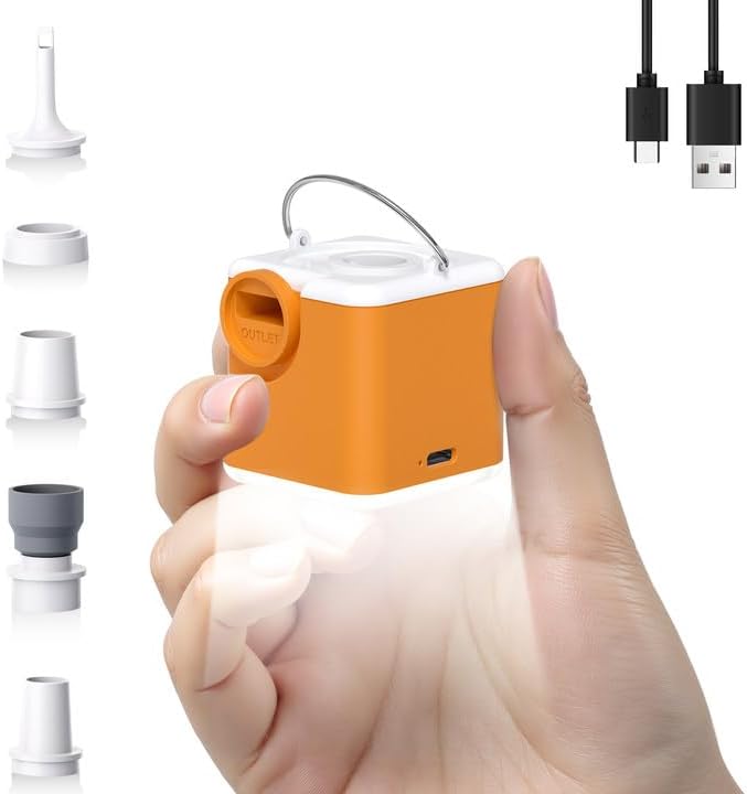 Portable Air Pump for Inflatables, 4.5kPa Mini Air Mattress Pump with Camping Light, 2400mAh Battery Rechargeable Air Pump for Pool Floats, Sleeping Pads, Swimming Ring, Vacuum Storage Bags