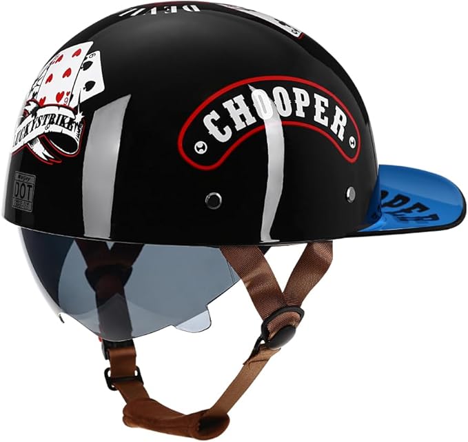 Vintage Retro Open Face Motorcycle Helmet Baseball Cap Half Helmets with pull-down Lens for Men Women Moped Cap Jet Scooter Street Cruiser - DOT Certified (Witch,XX-Large)