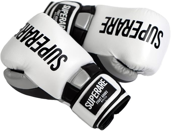 Superare Supergel Pro Boxing Gloves with Strap Closure Hook and Loop for Boxing, Sparring, Training, Kickboxing, and Bag Work, Sleek MMA Gloves, Black and White Design