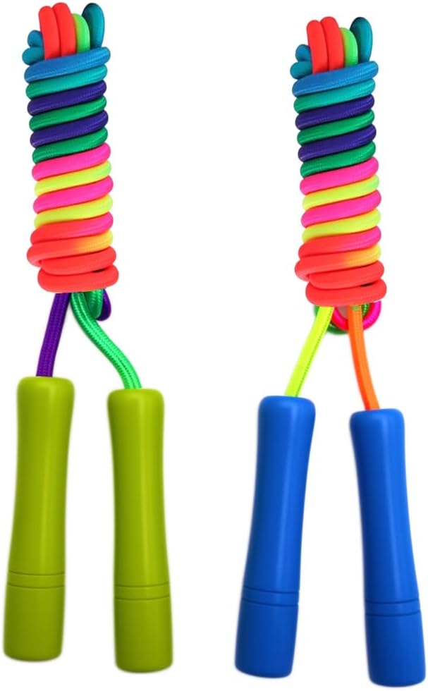 Rainbow Jump Rope for Kids - Wooden Handle - 8.5FT Adjustable Nylon Braided Fitness Skipping Rope for Girls or Boys Fitness Outdoor Exercise Physical Education