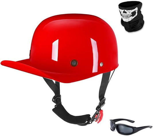 Vintage Retro Open Face Motorcycle Helmet Baseball Cap Half Helmets Men Women for Moped Cap Jet Scooter Street Cruiser with Mask Glasses - DOT Certified