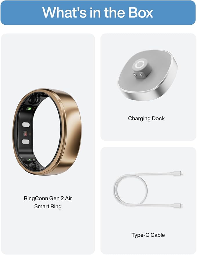 RingConn Gen 2 Air, Ultra-Thin AI Smart Ring, 10-Day Battery Life, Fitness/Sleep/Stress/HR Tracker for Women&Men, No App Fee for Standard Features, iOS & Android Compatible (Size 6, Dune Gold)