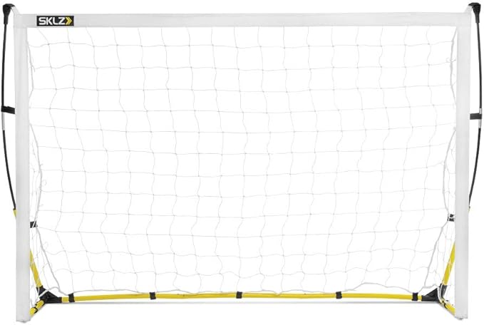 SKLZ Quickster Soccer Goal - Portable Goal for Backyard & Field - Durable Tension-Tite Frame & Heavy Gauge 2-Ply Net - Adjustable Click-Lock Poles, Metal Stakes - Carrying Case with Handle